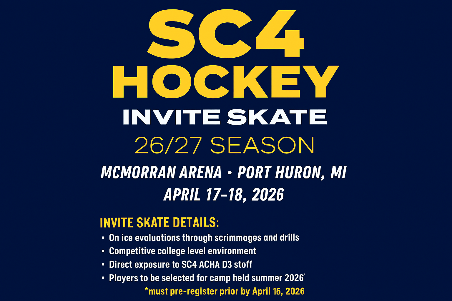 SC4 Hockey Announces 2026&ndash;27 Invite Skate at McMorran Arena