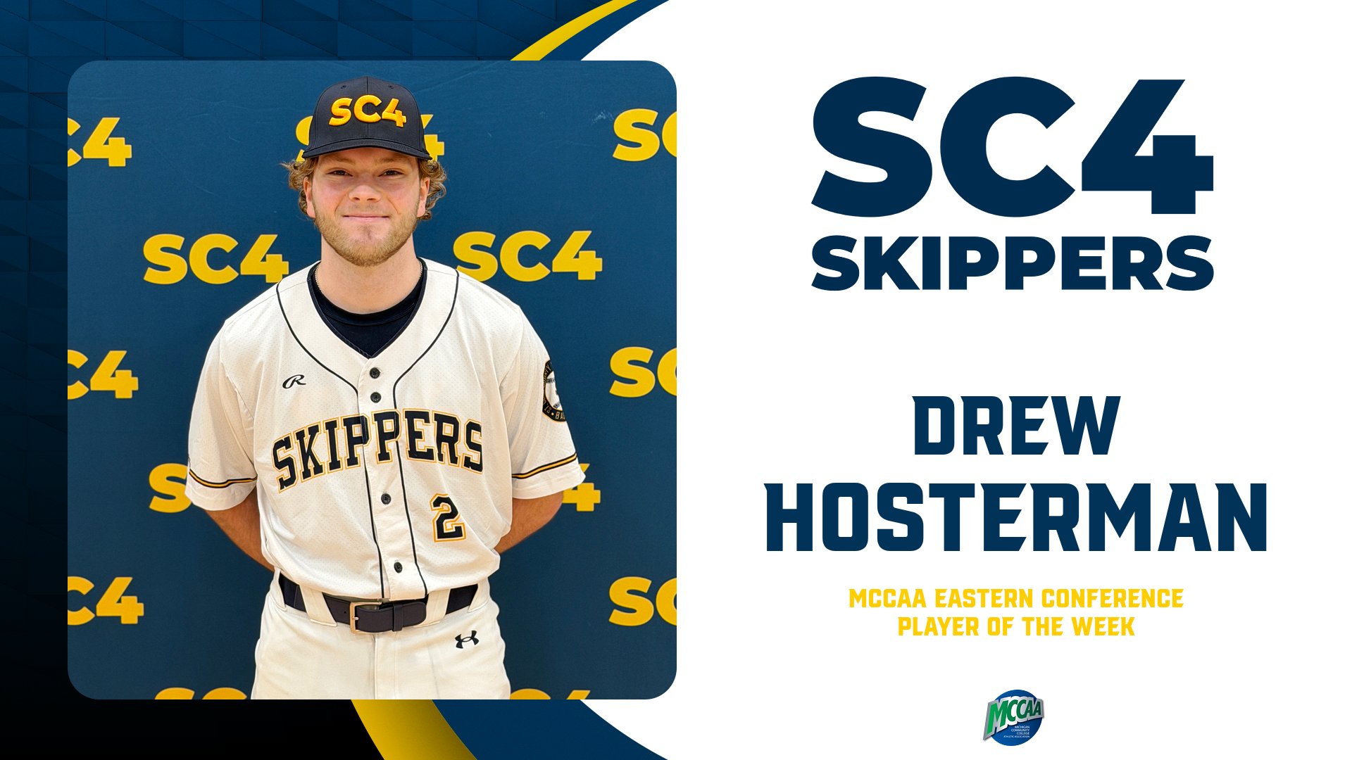 Drew Hosterman Named MCCAA Eastern Conference Baseball Player of the Week